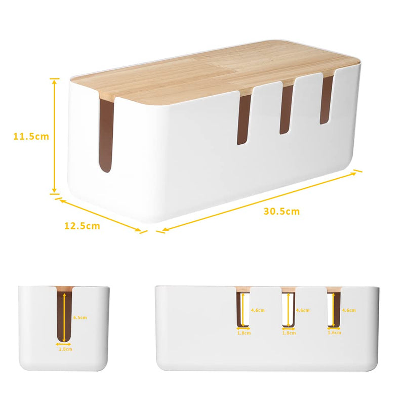 Cable Management Box by Baskiss, 12x5x4.5 inches, Wood Lid, Cord Organizer for Desk TV Computer USB Hub System to Cover and Hide & Power Strips & Cords - NewNest Australia