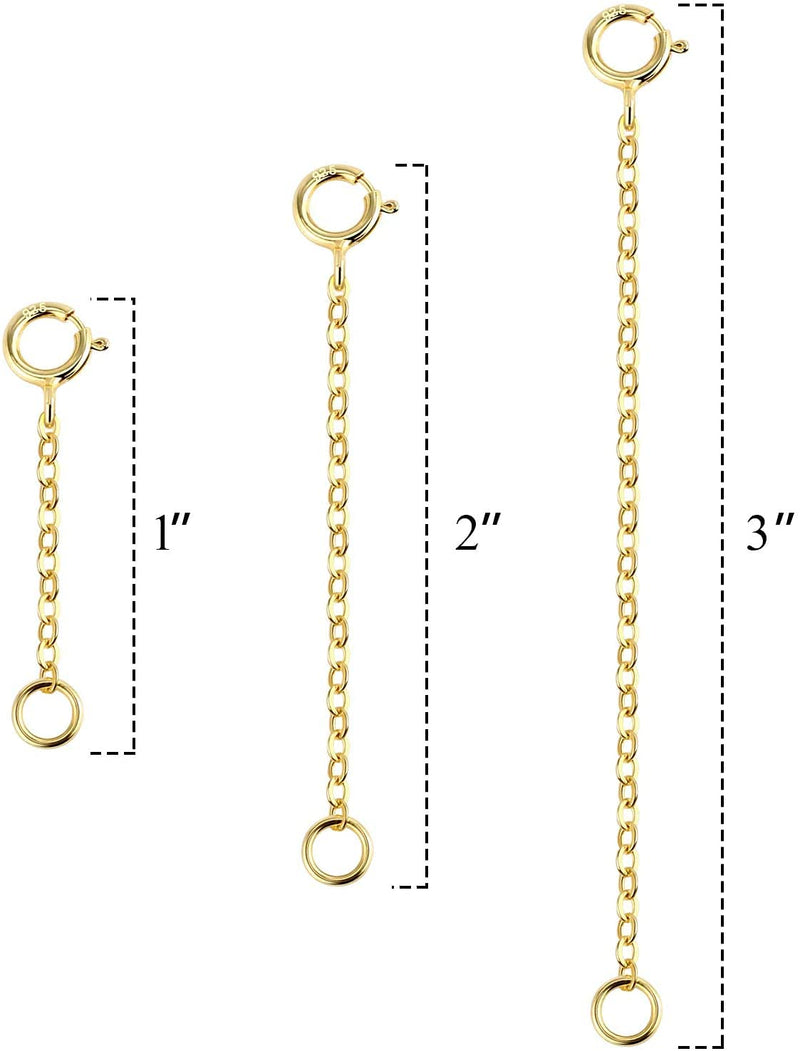 14K Gold Necklace Extender 925 Sterling Silver Chain Extension Necklace Bracelet Anklet Extender for Jewelry Making（1 2 3 inch） A-14K Gold - NewNest Australia