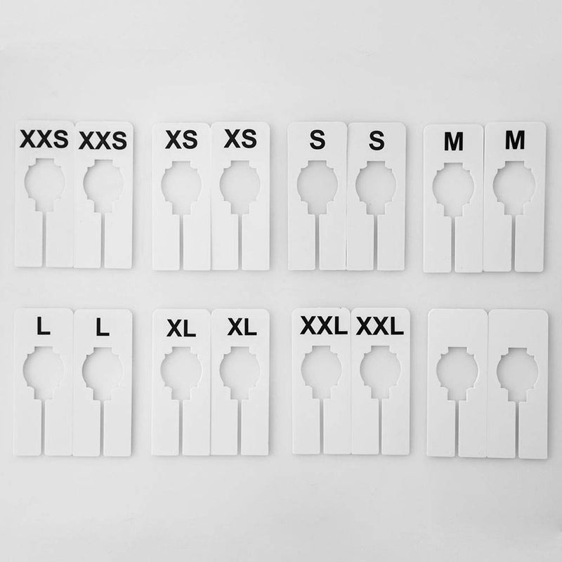 NewNest Australia - NAHANCO QSDWBKIT4, White Rectangular Clothing Size Dividers with Black Print for XXS-XXL, 1Blank, Kit of 40 (7 Sizes and 1 Blank, 5 of Each) 