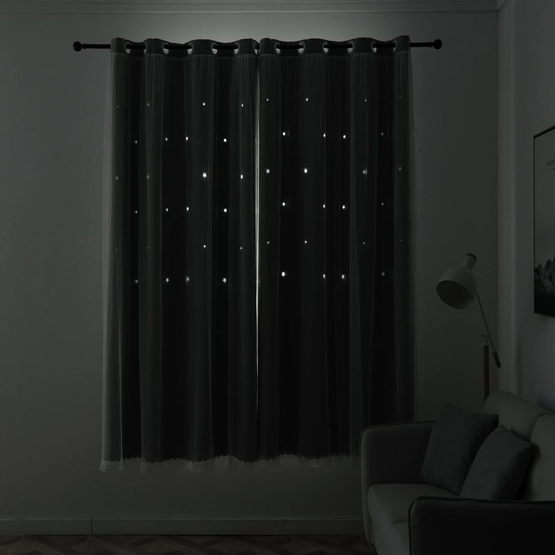 Star Curtains Blackout Curtains for Girls Bedroom Living Room Home Decoration Double Layer Star Cut Out Drapes and Curtains Darkening Window Curtain Grommets Top(1 Panel, W52 X L63, Beige) 1PC-52" W x 63" L 1 Panel ? Beige - NewNest Australia
