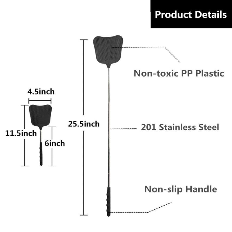 Foxany Telescopic Fly Swatters, Durable Plastic Fly Swatter Heavy Duty Set, Telescopic Flyswatter with Stainless Steel Handle for Indoor/Outdoor/Classroom (2 Pack) - NewNest Australia