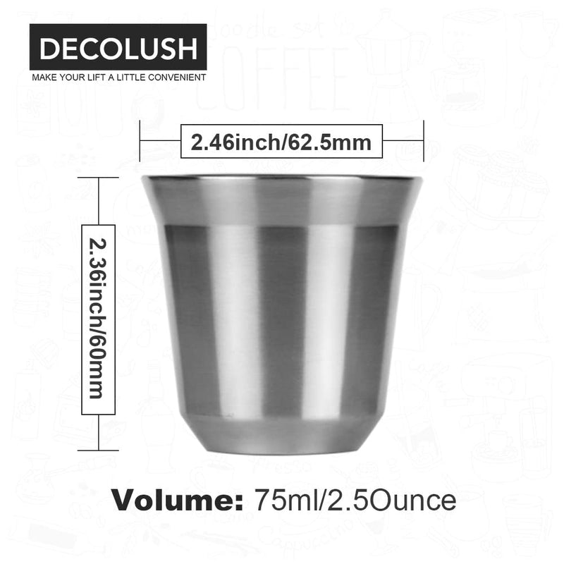 DECOLUSH 75mL (2.5 Ounce) Stainless Steel Espresso Cups - 4 Pack Double Wall Insulated Cups Demitasse Cups Coffee Cup For Drinking, Drinking Coffee, Drinking Beverages - NewNest Australia