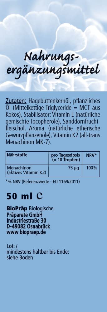 BioPrep Vitamin K2 drops in rosehip seed and sea buckthorn oil | 50ml - NewNest Australia