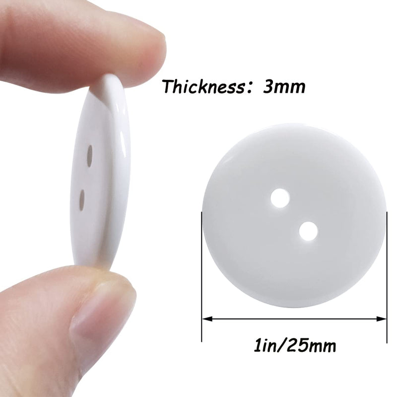 50 Pcs Resin Buttons 2 Hole Buttons for Sewing Round Shirt Button Craft 1inch (White) - NewNest Australia