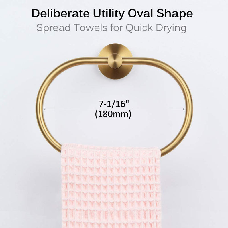 Towel Ring Brushed Gold, Angle Simple SUS304 Stainless Steel Hand Towel Rack, Bathroom Towel Holder, Unique Oval Shaped Towel Hanger for Wall or Cabinet - NewNest Australia