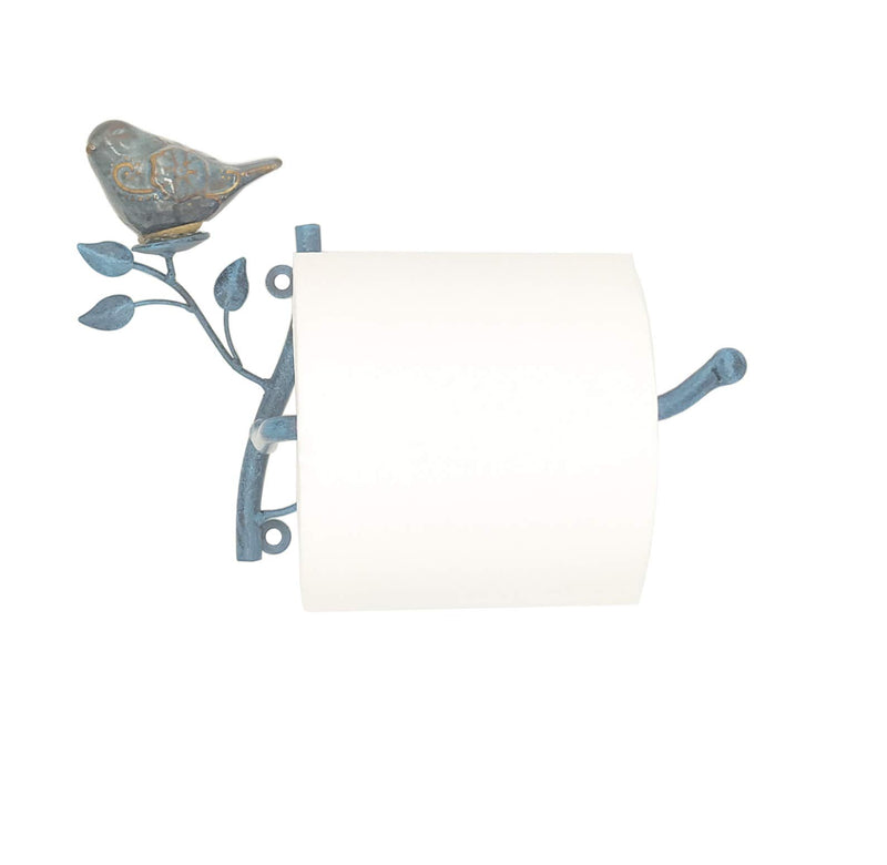 Owlgift Wall Mounted Metal Toilet Tissue Holder w/Ceramic Bird, Roll Organizer for Bathroom - Turquoise One Size - NewNest Australia