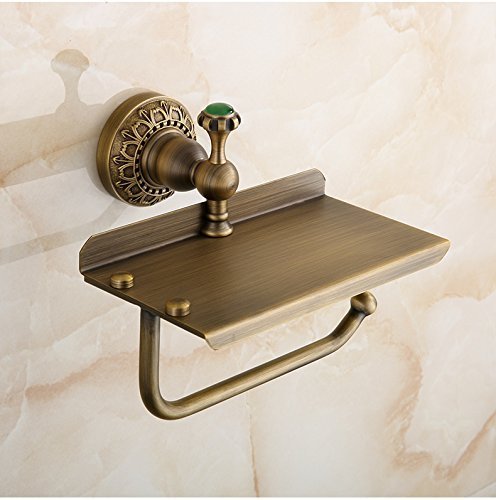 Beelee Bathroom Tissue Holder/toilet Paper Holder Solid Brass Wall-mounted Toilet Roll Holder, Toilet Paper Tissue Holder with Mobile Phone Storage Shelf Antique Brass Finished - NewNest Australia