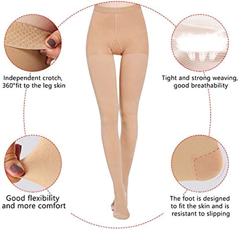 YISEMEYA 2 pairs of medical compression stockings for women, long, 20-30 mmHg support stockings for women, opaque toe wrap compression tights for women, great support for varicose veins, edema L beige and black - NewNest Australia