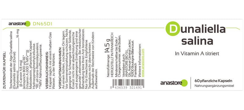 Vitamins A (Rétinol) * 16 mg / 60 capsules * Dry extract from the alga Dunaliella, titrated to 30% β-carotene * Eyes, skin, immune, vegan - NewNest Australia
