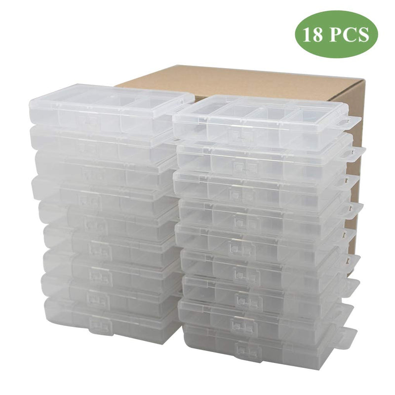 BangQiao 18 Pack Tiny Plastic Clear Storage Parts Case Box with 6 Fixed Grids for Nail, Screw, Fastener, Hook, Hanging Kit, Wall Anchor and Wedge - NewNest Australia