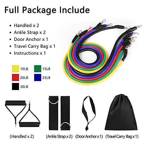 Nature Therapy Home Fitness Accessory Resistance Tube Resistant Bands Set (11 PCS) With Carrying Bag Muscle Building Strength Training Yoga Pull Rope Home Gym Equipment - NewNest Australia