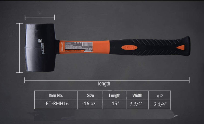 Edward Tools Harden Rubber Mallet Hammer 16 oz - Durable Eco-friendly Rubber Hammer Head for Camping, Flooring, Tent Stakes, Woodworking, Soft Blow Tasks without Damage - Ergonomic Grip Handle - NewNest Australia