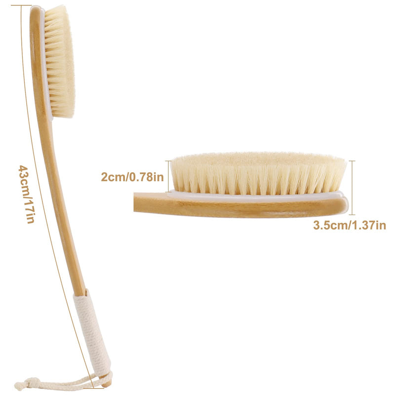 SAUNNIHEN 43CM Back Scrubber Long Handle, Dry Brushing Body Brush, Bamboo Back Brush for Shower, Natural Bristles Shower Brush for Exfoliating Remove Dead Skin, Cellulite - NewNest Australia