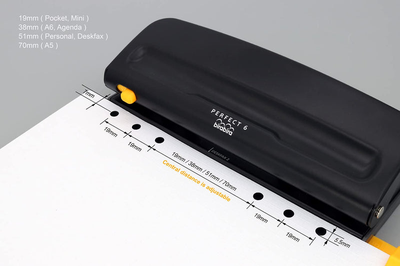 Bira Craft Adjustable 6 Hole Punch, Black, 8 Sheet Capacity, Mini/Pocket A3/ A4 / A5 / A6 / Agenda/Personal/Deskfax, Performance Guaranteed - NewNest Australia