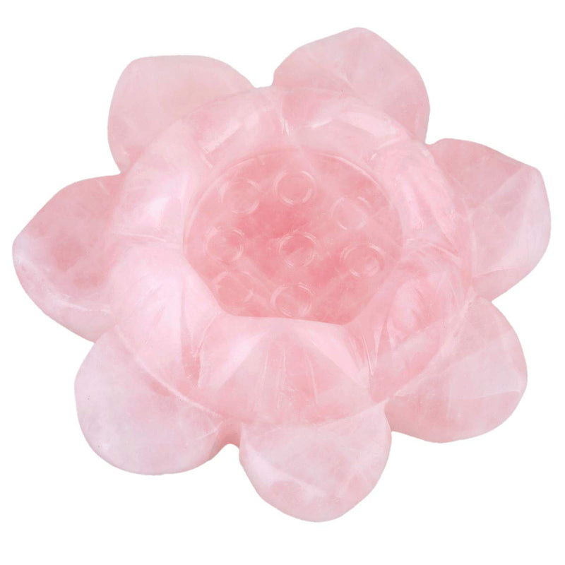 NewNest Australia - TUMBEELLUWA Carved Stone Candle Holder Lotus Flower Healing Crystal Ball Stand Home Decoration,Rose Quartz #1 Pink/Rose Quartz 