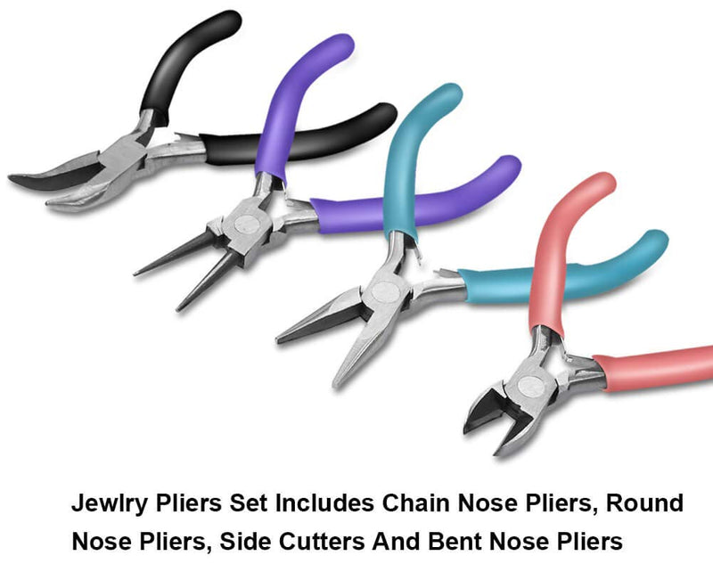 Anezus 4Pcs Jewelry Pliers Tool Set Includes Needle Nose Pliers, Round Nose Pliers, Wire Cutters and Bent Nose Pliers for Jewelry Beading Repair Making Supplies - NewNest Australia