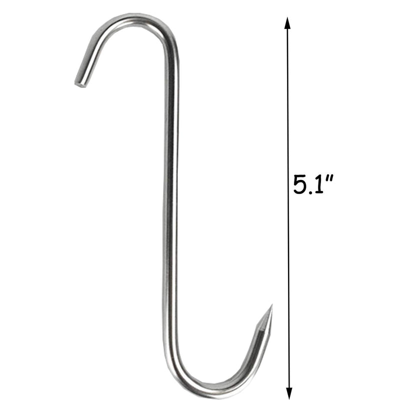 NewNest Australia - TinaWood 4 PCS 5.1 Inch Meat Hooks S-Hook Stainless Steel Meat Processing Butcher Hook Pot Hooks for Bacon Hams Meat Processing Butcher Hook Hanging Drying BBQ Grill Cooking 