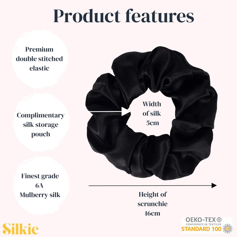 SILKIE x2 Set 100% Pure Mulberry Silk Pink Black Large Oversized Scrunchies Silk Travel Pouch Hair Ties Elastics Hair Care Premium Ponytail Holder No Damage Classic - NewNest Australia