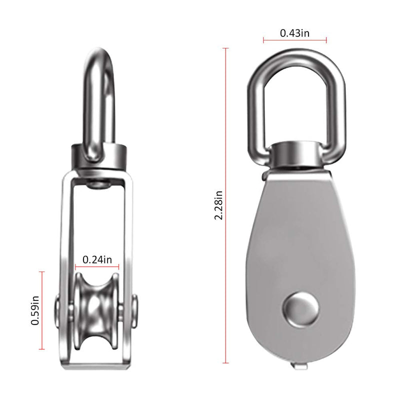 Dorhea 6 Pack 0.59" Single Pulley Block 304 Stainless Steel M15 Crane Swivel Hook Single Pulley Roller Smooth Wire Rope Cable Heavy Loading 0.59 inch - NewNest Australia