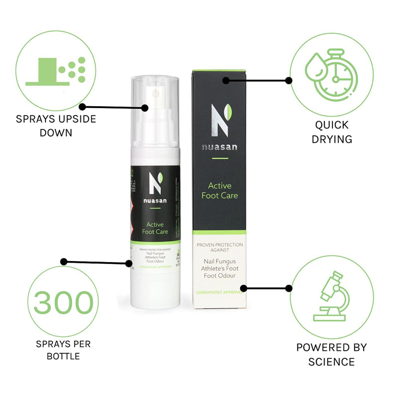 Nuasan Active Foot Care Foot Spray - Athletes Foot Treatment, Antifungal, Antibacterial Spray for Smelly Feet - Natural Nail Fungus Protection, Foot Deodorant - Itchy Feet Relief, Foot Odour Control - NewNest Australia