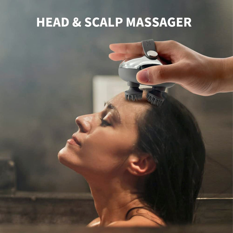 Chlovoe Scalp Massager, Electric Head Massager With 3 Kneading Modes And 4 Replacement Massage Heads, Portable Handheld Ipx7 Waterproof Head Massager For Body Relaxation, Gift - NewNest Australia
