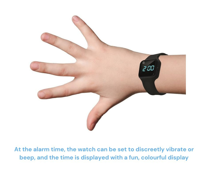Black Pivotell Vibratime Junior Reminder Watch - with up to 16 daily alarms, Modern - NewNest Australia