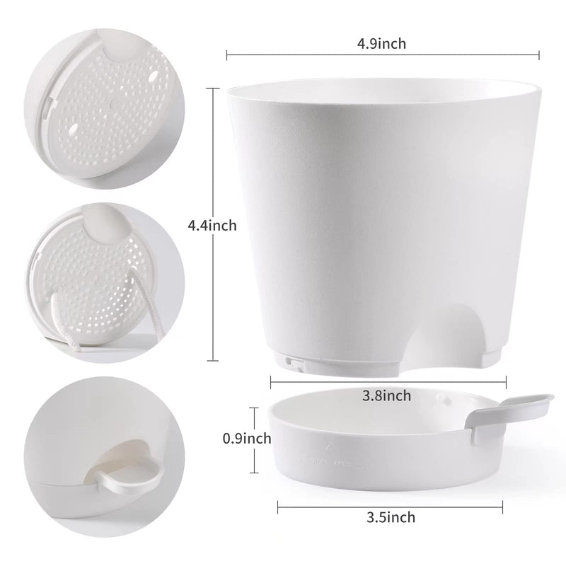 Qaobo Plant Pots 6 PCS 5 inch Self Watering Planters High Drainage Flowers Pot for Indoor Outdoor Plants with Reservoir Tray and Watering Lip Gardening Planter Garden Flower Pots, White - NewNest Australia