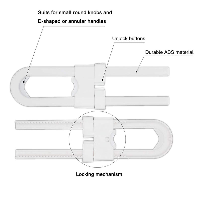 Child Proof Sliding Cabinet Lock - Baby Safety U Shaped Latch for Cupboard Doors Knobs and Handles (10 Pack) 10 Pack - NewNest Australia