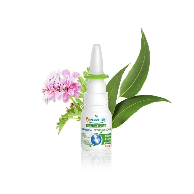 Puressentiel Respiratory Decongestant Nasal Spray 15ml - Cold & Flu - Hayfever & Blocked Nose Relief - Instant Action - 100% Natural & Organic Essential Oils - Sea Water - Suitable for 3y+ - NewNest Australia