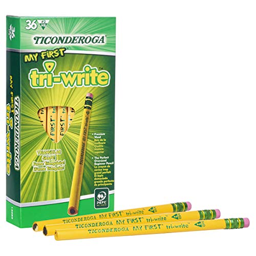 Ticonderoga® Tri-Write Beginners' Pencils with Erasers, 2 Soft, Yellow Barrel, Pack of 36 w/ Erasers - NewNest Australia