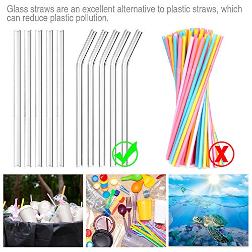 Glass Straws Reusable, 25 Pcs Transparent Drinking Straw, 10 Straight Glass Straws and 10 Curved Glass Straws with 5 Cleaning Brushes for Smoothies Milkshake and Cocktail Straws - NewNest Australia