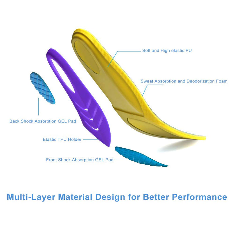 VSUDO Arch Support Plantar Fasciitis Shoe Insole, High Elastic Athletic Running Hiking Insoles for Sneakers/Trainers/Boots, Thick Replacement Pain/Injury Relief Orthotics Inserts for Men or Women -M M: M 5.5-8.5 UK / W 4.5-7.5 UK - NewNest Australia