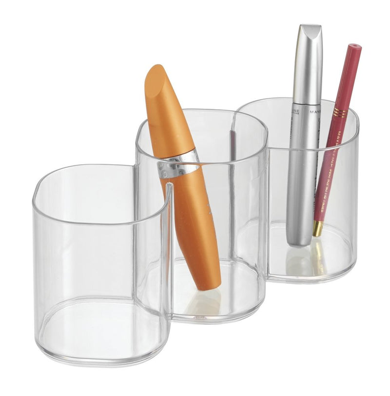 iDesign Clarity Plastic Divided Vanity, Multi-Level Bathroom Accessory Organization, 3 Compartments, Trio Cup - NewNest Australia