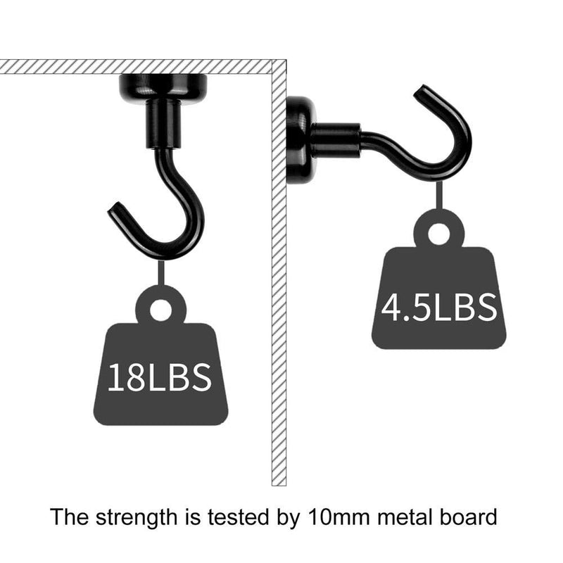 NewNest Australia - MHDMAG Black Magnetic Hooks, Refrigerator Magnets with Neodymium Rare Earth for Hanging, Holder, Keys. Storage, Door, Office, BBQ, Cruise Ship Accessories, 18lbs, Pack of 12. E16 