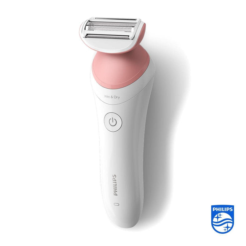 PHILIPS Lady Shaver Series 6000, wireless shaver with 6 accessories, body exfoliating glove, trimmer for the bikini area (model BRL146/00), white/pink BRL146/00 incl. 6 accessories - NewNest Australia