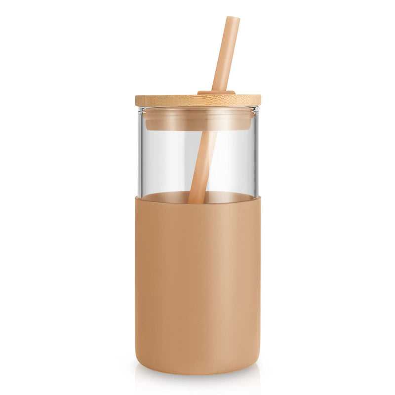 tronco 16oz Glass Tumbler Straw Silicone Protective Sleeve Bamboo Lid - BPA Free Amber 16oz 1 Count (Pack of 1) - NewNest Australia