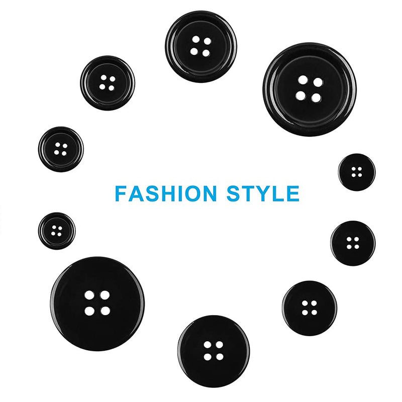 Premium 100 Pcs Resin Sewing Buttons, Eco-Friendly 4-Hole Craft Buttons, 5 Sizes of Black Round Mixed Buttons Suitable for Sewing, DIY and Holiday Decoration - NewNest Australia