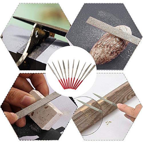 Yakamoz 10 Pcs Fine Diamond File Set Metal Round Needle Files Triangular Square Flat Shape Jeweler Files Set Rasp Riffler File Tool Kit for Glass Wood Stone Jewelry Carving Sanding Polishing, 5x180mm - NewNest Australia