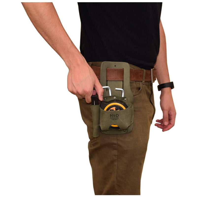 Hide & Drink, Leather Tape & Knife Holder/Marking and Measuring Pouch/Tool Case/Screwdriver Holster/Pocket Belt Pouch, Handmade :: Peat Moss - NewNest Australia