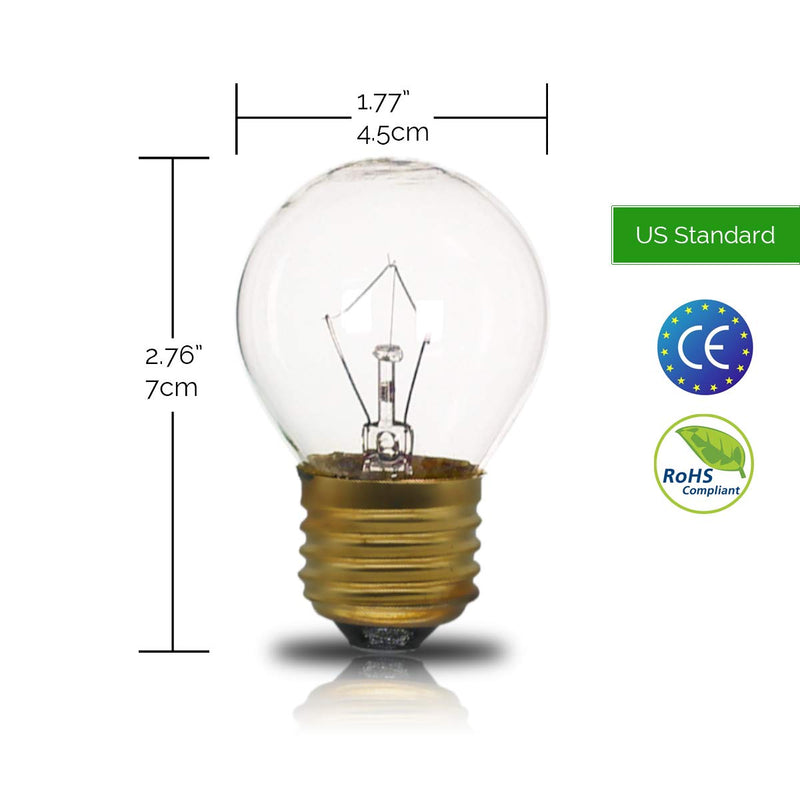 40 Watt Oven Light Bulb G45, 2 Pack Appliance Light Bulbs Replacement for Oven, Refrigerator, Microwave, 415 Lumens - High Temp - Medium Brass Base - 110 to 130 Volt (G45 2-Pack) - NewNest Australia