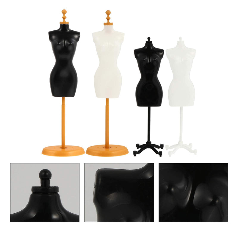 Mini Size Female Mannequin Torso, 4Pcs Mini Doll Dress Form Manikin Body with Base Stand for Sewing Dressmakers Dress Jewelry Display, Black&White, 25x7.5cm/9.82x2.95inch, (Mixed Style) - NewNest Australia