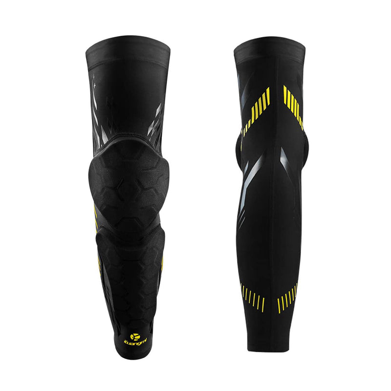 Kuangmi Knee Pad Compression Leg Sleeve Soft Shin Guard for Basketball, Wrestling, Soccer, Volleyball, Sports, Daily Support- 1 Piece (XL, Black Yellow) X-Large - NewNest Australia