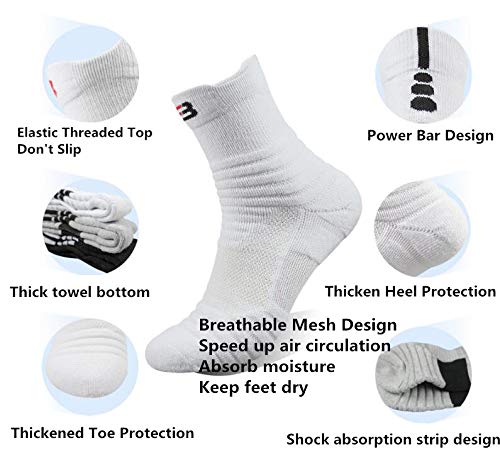 Kisgyst Men's Athletic Compression Crew Ankle Quarter Running Socks Elite Basketball Cushioned Training Socks 3 Pairs - NewNest Australia