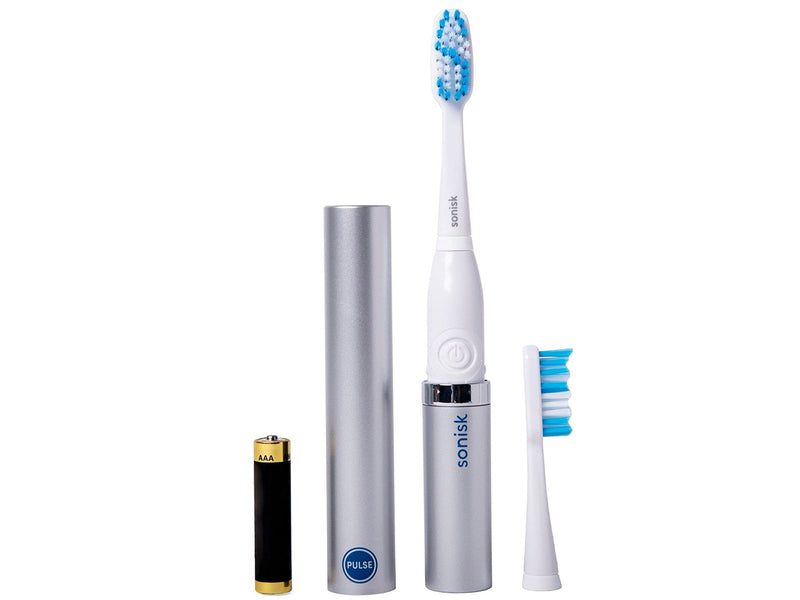 Sonisk Pulse | Battery Powered Electric Toothbrush | Sonic Technology | 1x Battery, 2x Brush Heads, 1x Travel Case Included | 31,000 Strokes Per Minute | Antimicrobial | Portable Size |Metallic Silver Metallic Silver - NewNest Australia