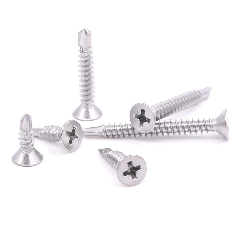 Hilitchi 240 Pcs 410 Stainless Steel Flat Head Phillips Self Drilling Screws Sheet Metal Tek Screws Assortment Kit, Modified Truss Head Self Driller - Size: #8 x 1/2" ~ #8 x 1-1/2" (Pack of 240) #8 Flat Head - NewNest Australia