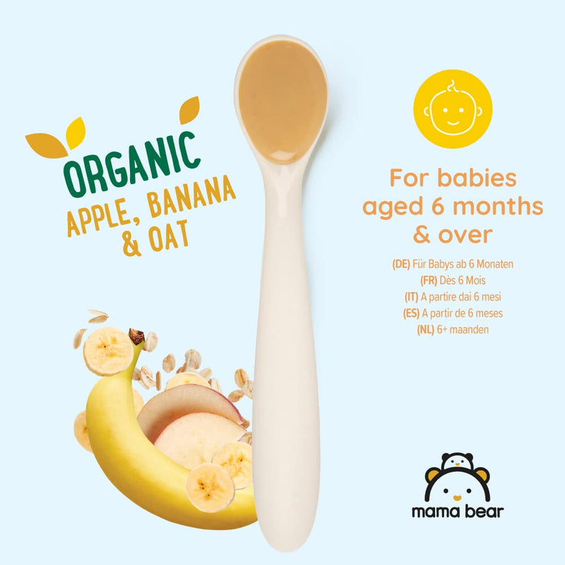 Amazon Brand - Mama Bear Fruit and Cereal Pouch Organic Apple and Banana Puree with Organic Apple Juice and Organic Oat Flour, 6 x 90g Apple, Banana & Oat - NewNest Australia