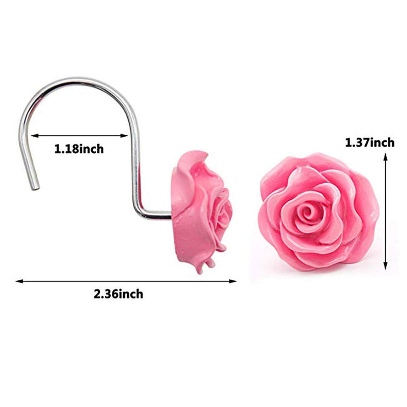 Actpe 12pcs Shower Curtain Hooks, Home Decorative Rustproof Shower Curtain Hooks Resin Rose Flower Shower Hooks Rings for Bathroom Shower Rods Curtains, Pink Rose - NewNest Australia