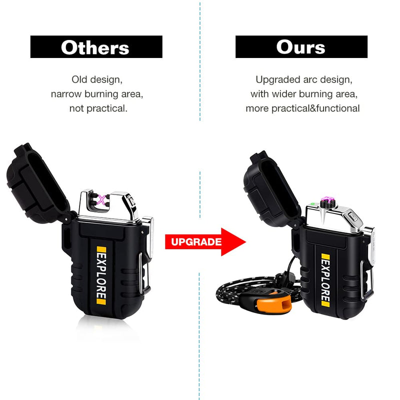 Lighter,USB Rechargeable Lighter,Windproof Arc Lighter Waterproof,Flameless Electric Lighter,Dual Arc Plasma Lighter with Emergency Whistle for Outdoor Adventure,Survival Tactical,Camping Gadgets Black - NewNest Australia