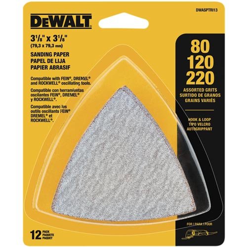 DEWALT DWASPTRI3 Hook and Loop Triangle Sandpaper Assorted, 12-Pack - NewNest Australia