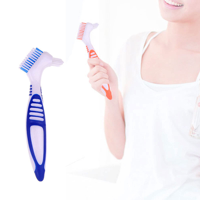 Pack of 3 Portable Denture Cleaning Brush Set Moderate Denture Toothbrush Cleaning Brush with Multi-Layer Bristles & Ergonomic Rubber Handle for False Teeth Cleaning, 3 Colors - NewNest Australia